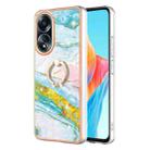 For OPPO A58 4G Electroplating Marble IMD TPU Phone Case with Ring Holder(Green 004) - 1