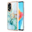 For OPPO A58 4G Electroplating Marble IMD TPU Phone Case with Ring Holder(Green 003) - 1