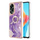 For OPPO A58 4G Electroplating Marble IMD TPU Phone Case with Ring Holder(Purple 002) - 1