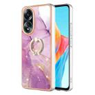 For OPPO A58 4G Electroplating Marble IMD TPU Phone Case with Ring Holder(Purple 001) - 1