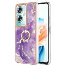 For OPPO A79 5G Global Electroplating Marble IMD TPU Phone Case with Ring Holder(Purple 002) - 1