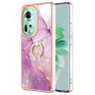 For OPPO Reno11 5G Global Electroplating Marble IMD TPU Phone Case with Ring Holder(Purple 001) - 1