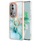 For OPPO Reno11 Pro 5G Global Electroplating Marble IMD TPU Phone Case with Ring Holder(Green 003) - 1