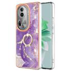 For OPPO Reno11 Pro 5G Global Electroplating Marble IMD TPU Phone Case with Ring Holder(Purple 002) - 1