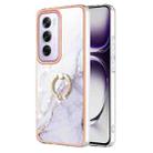 For OPPO Reno12 Pro Global Electroplating Marble IMD TPU Phone Case with Ring Holder(White 006) - 1