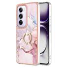 For OPPO Reno12 Pro Global Electroplating Marble IMD TPU Phone Case with Ring Holder(Rose Gold 005) - 1