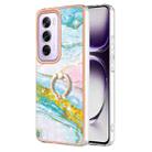For OPPO Reno12 Pro Global Electroplating Marble IMD TPU Phone Case with Ring Holder(Green 004) - 1