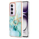For OPPO Reno12 Pro Global Electroplating Marble IMD TPU Phone Case with Ring Holder(Green 003) - 1