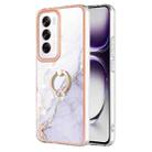 For OPPO Reno12 Global Electroplating Marble IMD TPU Phone Case with Ring Holder(White 006) - 1