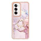 For OPPO Reno12 Global Electroplating Marble IMD TPU Phone Case with Ring Holder(Rose Gold 005) - 2