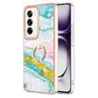 For OPPO Reno12 Global Electroplating Marble IMD TPU Phone Case with Ring Holder(Green 004) - 1