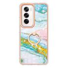 For OPPO Reno12 Global Electroplating Marble IMD TPU Phone Case with Ring Holder(Green 004) - 2