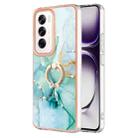 For OPPO Reno12 Global Electroplating Marble IMD TPU Phone Case with Ring Holder(Green 003) - 1