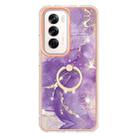 For OPPO Reno12 Global Electroplating Marble IMD TPU Phone Case with Ring Holder(Purple 002) - 2