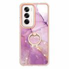 For OPPO Reno12 Global Electroplating Marble IMD TPU Phone Case with Ring Holder(Purple 001) - 2