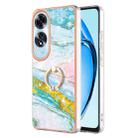 For OPPO A60 Electroplating Marble IMD TPU Phone Case with Ring Holder(Green 004) - 1