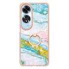 For OPPO A60 Electroplating Marble IMD TPU Phone Case with Ring Holder(Green 004) - 2