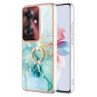 For OPPO Reno11 F 5G Global Electroplating Marble IMD TPU Phone Case with Ring Holder(Green 003) - 1