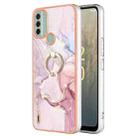 For Nokia C31 Electroplating Marble IMD TPU Phone Case with Ring Holder(Rose Gold 005) - 1