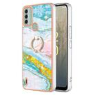 For Nokia C31 Electroplating Marble IMD TPU Phone Case with Ring Holder(Green 004) - 1