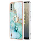 For Nokia C31 Electroplating Marble IMD TPU Phone Case with Ring Holder(Green 003) - 1