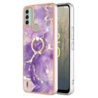 For Nokia C31 Electroplating Marble IMD TPU Phone Case with Ring Holder(Purple 002) - 1