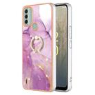 For Nokia C31 Electroplating Marble IMD TPU Phone Case with Ring Holder(Purple 001) - 1