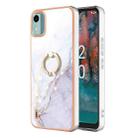 For Nokia C12 Electroplating Marble IMD TPU Phone Case with Ring Holder(White 006) - 1