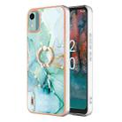 For Nokia C12 Electroplating Marble IMD TPU Phone Case with Ring Holder(Green 003) - 1