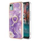 For Nokia C12 Electroplating Marble IMD TPU Phone Case with Ring Holder(Purple 002) - 1