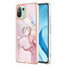 For Xiaomi Mi 11 Lite Electroplating Marble IMD TPU Phone Case with Ring Holder(Rose Gold 005) - 1