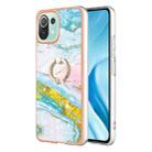 For Xiaomi Mi 11 Lite Electroplating Marble IMD TPU Phone Case with Ring Holder(Green 004) - 1