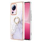 For Xiaomi 13 Lite 5G Electroplating Marble IMD TPU Phone Case with Ring Holder(White 006) - 1