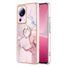 For Xiaomi 13 Lite 5G Electroplating Marble IMD TPU Phone Case with Ring Holder(Rose Gold 005) - 1