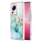 For Xiaomi 13 Lite 5G Electroplating Marble IMD TPU Phone Case with Ring Holder(Green 003) - 1