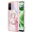 For Xiaomi Redmi 12C / 11A 4G Global Electroplating Marble IMD TPU Phone Case with Ring Holder(Rose Gold 005) - 1