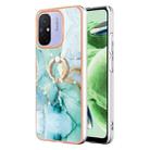 For Xiaomi Redmi 12C / 11A 4G Global Electroplating Marble IMD TPU Phone Case with Ring Holder(Green 003) - 1