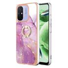 For Xiaomi Redmi 12C / 11A 4G Global Electroplating Marble IMD TPU Phone Case with Ring Holder(Purple 001) - 1