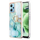 For Xiaomi Redmi Note 12 5G Global/Poco X5 5G Electroplating Marble IMD TPU Phone Case with Ring Holder(Green 003) - 1