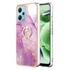 For Xiaomi Redmi Note 12 5G Global/Poco X5 5G Electroplating Marble IMD TPU Phone Case with Ring Holder(Purple 001) - 1