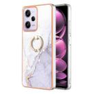 For Xiaomi Poco X5 Pro 5G Electroplating Marble IMD TPU Phone Case with Ring Holder(White 006) - 1