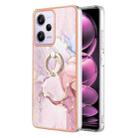 For Xiaomi Poco X5 Pro 5G Electroplating Marble IMD TPU Phone Case with Ring Holder(Rose Gold 005) - 1