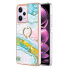 For Xiaomi Poco X5 Pro 5G Electroplating Marble IMD TPU Phone Case with Ring Holder(Green 004) - 1