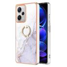 For Xiaomi Redmi Note 12 Pro+ Global Electroplating Marble IMD TPU Phone Case with Ring Holder(White 006) - 1