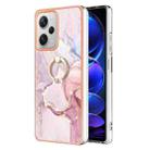 For Xiaomi Redmi Note 12 Pro+ Global Electroplating Marble IMD TPU Phone Case with Ring Holder(Rose Gold 005) - 1