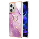 For Xiaomi Redmi Note 12 Pro+ Global Electroplating Marble IMD TPU Phone Case with Ring Holder(Purple 001) - 1