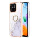 For Xiaomi Redmi 10C Electroplating Marble IMD TPU Phone Case with Ring Holder(White 006) - 1