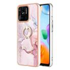 For Xiaomi Redmi 10C Electroplating Marble IMD TPU Phone Case with Ring Holder(Rose Gold 005) - 1