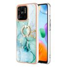 For Xiaomi Redmi 10C Electroplating Marble IMD TPU Phone Case with Ring Holder(Green 003) - 1