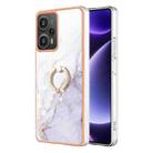 For Xiaomi Poco F5 5G / Redmi Note 12 Turbo Electroplating Marble IMD TPU Phone Case with Ring Holder(White 006) - 1